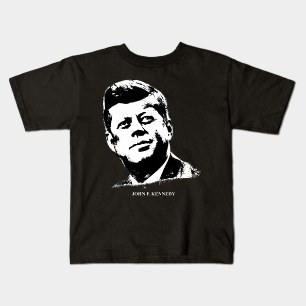 John F. Kennedy Portrait Pop Art Black Kids T-Shirt by phatvo